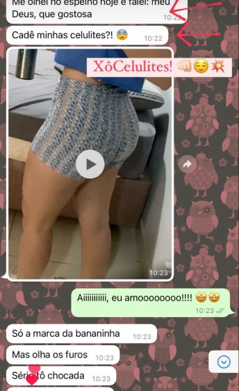Mensagem de paciente comemorando o fim das celulites