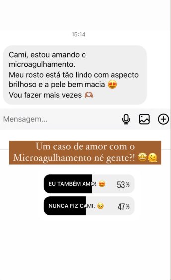 Mensagem de paciente elogiando o microagulhamento